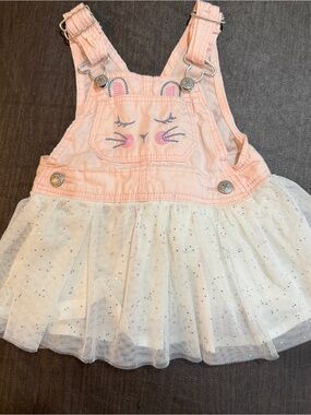 OshKosh B’Gosh Pink Bunny Embroidered Tulle Overall Girls Dress Sz 9m